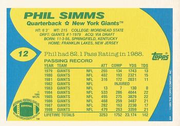 1989 Topps American/UK #12 Phil Simms Back