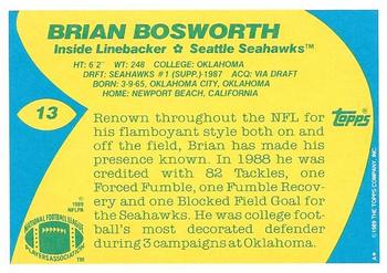 1989 Topps American/UK #13 Brian Bosworth Back