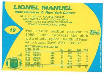 1989 Topps American/UK #19 Lionel Manuel Back