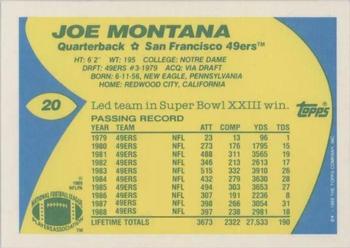 1989 Topps American/UK #20 Joe Montana Back