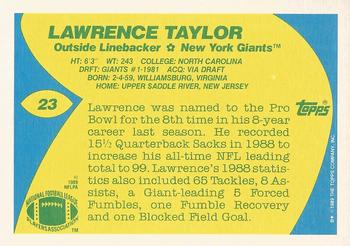 1989 Topps American/UK #23 Lawrence Taylor Back