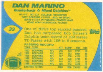 1989 Topps American/UK #33 Dan Marino Back