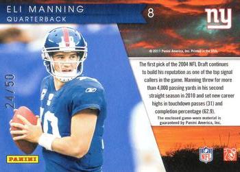 2011 Donruss Elite - Legends of the Fall Jerseys Prime #8 Eli Manning Back