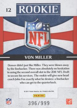 2011 Donruss Elite - Rookie NFL Shield #12 Von Miller Back