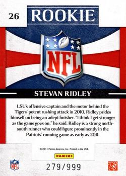 2011 Donruss Elite - Rookie NFL Shield #26 Stevan Ridley Back