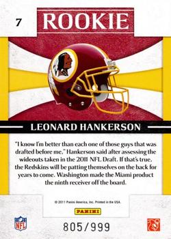 2011 Donruss Elite - Rookie NFL Team Logo #7 Leonard Hankerson Back