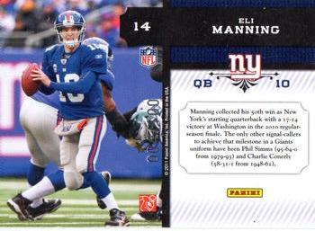 2011 Panini Absolute Memorabilia - Marks of Fame Spectrum #14 Eli Manning Back