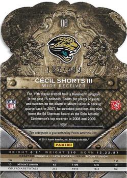 2011 Panini Crown Royale - Autographs Gold #116 Cecil Shorts III Back