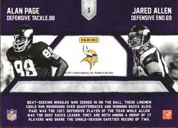 2011 Panini Threads - Generations #1 Alan Page / Jared Allen Back