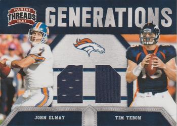 2011 Panini Threads - Generations Materials #7 John Elway / Tim Tebow Front