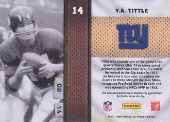 2011 Panini Threads - Heritage Collection Materials #14 Y.A. Tittle Back