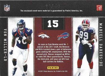 2011 Panini Threads - Rookie Collection Materials Combo Prime #15 Von Miller / Marcell Dareus Back