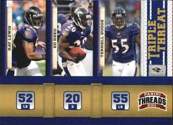 2011 Panini Threads - Triple Threat #1 Ray Lewis / Ed Reed / Terrell Suggs Front