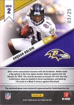 2011 Panini Certified - Fabric of the Game #2 Anquan Boldin Back