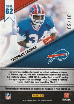 2011 Panini Certified - Fabric of the Game Jersey Number Autographs #62 Thurman Thomas Back