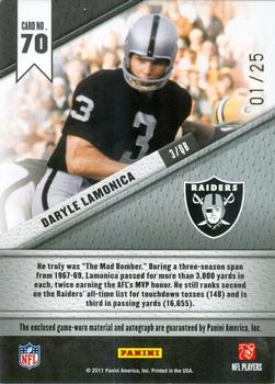 2011 Panini Certified - Fabric of the Game Jersey Number Autographs #70 Daryle Lamonica Back