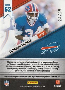 2011 Panini Certified - Fabric of the Game Prime #62 Thurman Thomas Back