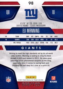 2011 Panini Certified - Mirror Blue #98 Eli Manning Back