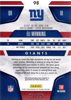 2011 Panini Certified - Mirror Gold Materials #98 Eli Manning Back