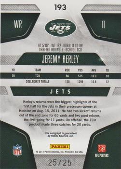 2011 Panini Certified - Mirror Gold Signatures #193 Jeremy Kerley Back