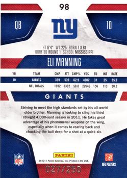 2011 Panini Certified - Mirror Red #98 Eli Manning  Back