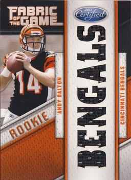 2011 Panini Certified - Rookie Fabric of the Game Team Die Cut #11 Andy Dalton Front