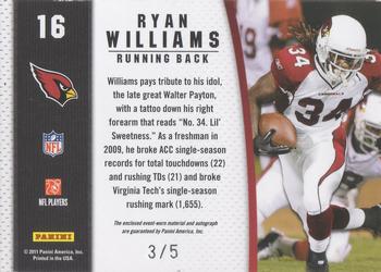 2011 Panini Certified - Shirt Off My Back Materials Autographs Prime #16 Ryan Williams Back