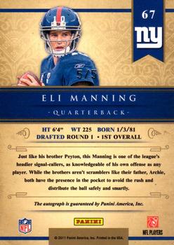 2011 Panini Gold Standard - Autographs Silver #67 Eli Manning Back