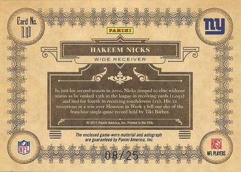 2011 Panini Gold Standard - Gold Reserve Materials Autographs #10 Hakeem Nicks Back