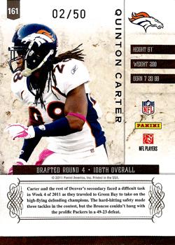 2011 Panini Plates & Patches - Gold #161 Quinton Carter Back