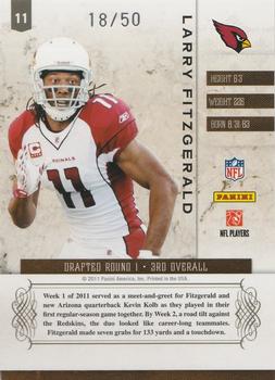 2011 Panini Plates & Patches - Gold #11 Larry Fitzgerald Back