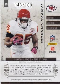 2011 Panini Plates & Patches - Silver #25 Jamaal Charles Back