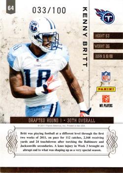 2011 Panini Plates & Patches - Silver #64 Kenny Britt Back