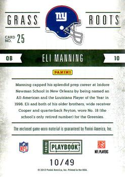 2011 Panini Playbook - Grass Roots Materials #25 Eli Manning Back