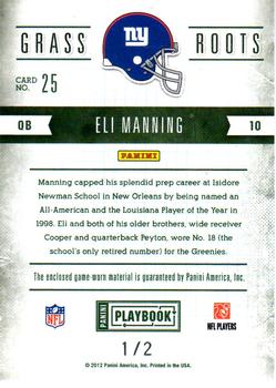 2011 Panini Playbook - Grass Roots Materials Brand Logo Prime #25 Eli Manning Back