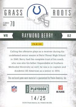 2011 Panini Playbook - Grass Roots Materials Prime #70 Raymond Berry Back