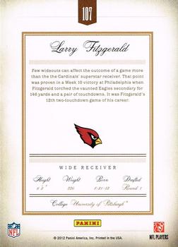 2011 Panini Prime Signatures - Prime Proof Red #107 Larry Fitzgerald Back