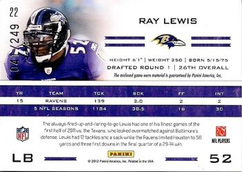 2011 Panini Totally Certified - Blue Materials #22 Ray Lewis Back