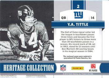 2011 Panini Totally Certified - Heritage Collection Jerseys #2 Y.A. Tittle Back