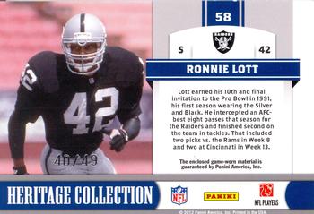2011 Panini Totally Certified - Heritage Collection Jerseys Prime #58 Ronnie Lott Back