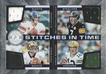 2011 Panini Totally Certified - Stitches in Time #14 Eli Manning / Ben Roethlisberger / Drew Brees / Aaron Rodgers Front