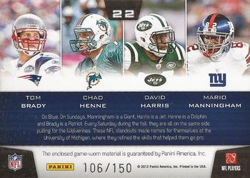 2011 Panini Totally Certified - Stitches in Time #22 Tom Brady / Chad Henne / David Harris / Mario Manningham Back