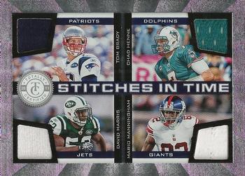 2011 Panini Totally Certified - Stitches in Time #22 Tom Brady / Chad Henne / David Harris / Mario Manningham Front