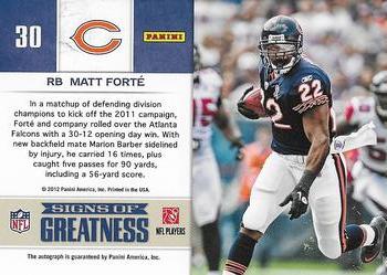 2011 Playoff Contenders - Signs of Greatness #30 Matt Forte Back