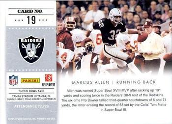2011 Playoff Contenders - Super Bowl Tickets #19 Marcus Allen Back