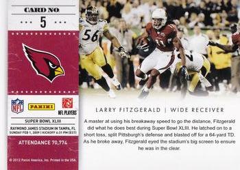 2011 Playoff Contenders - Super Bowl Tickets #5 Larry Fitzgerald Back