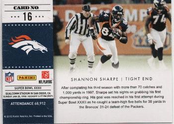 2011 Playoff Contenders - Super Bowl Tickets #16 Shannon Sharpe Back