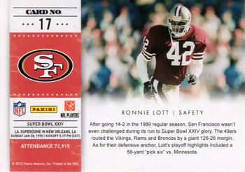 2011 Playoff Contenders - Super Bowl Tickets #17 Ronnie Lott Back