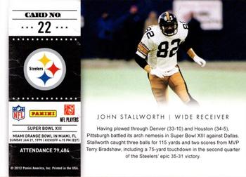 2011 Playoff Contenders - Super Bowl Tickets #22 John Stallworth Back