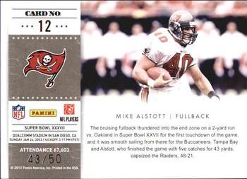 2011 Playoff Contenders - Super Bowl Tickets Black #12 Mike Alstott Back